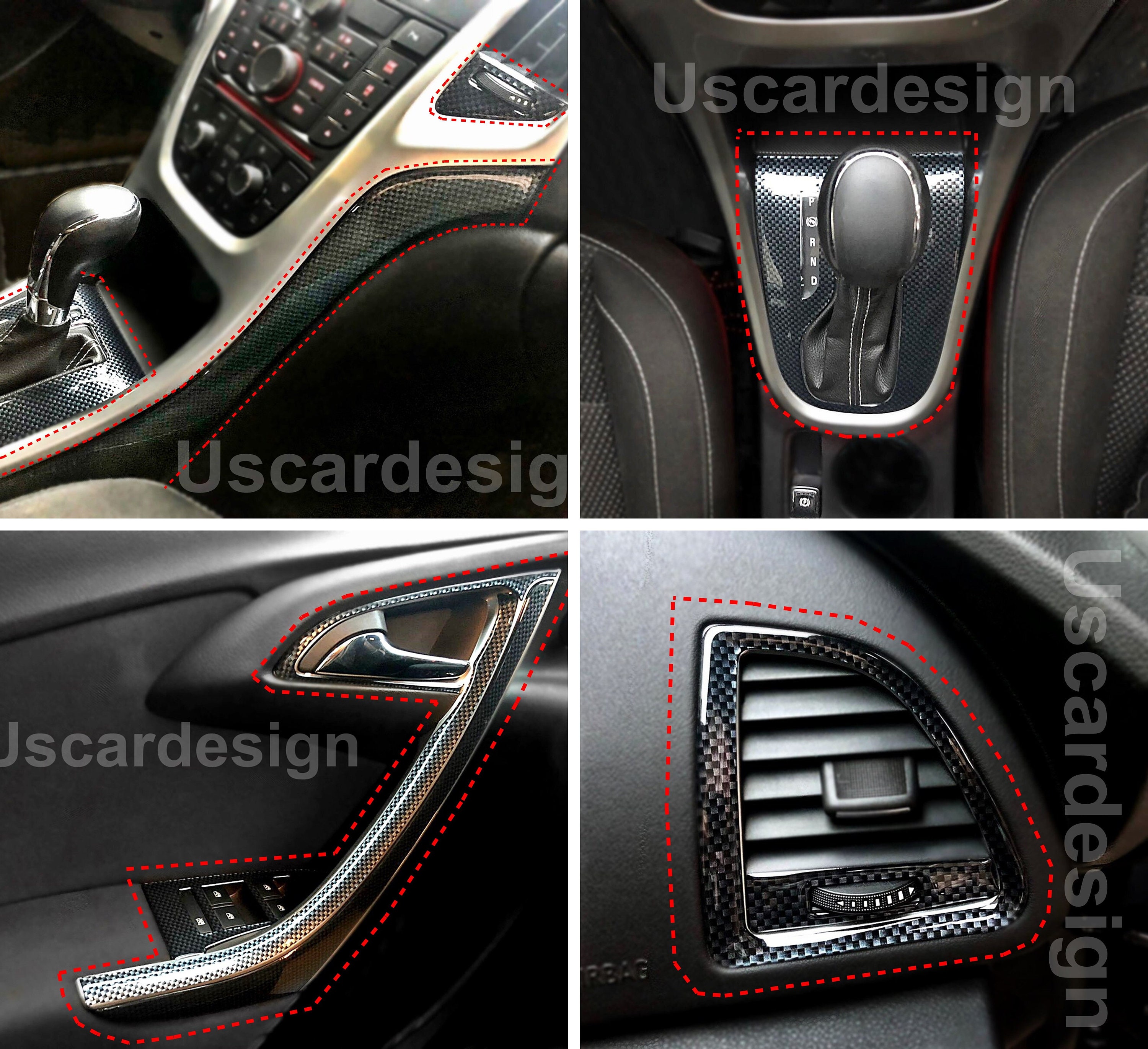 Ensemble de style intérieur complet pour 2010 2020 Vauxhall / Opel Astra J,  couverture de tableau de bord, décors de poignée de porte, accessoires de  garniture de manette de vitesse -  France