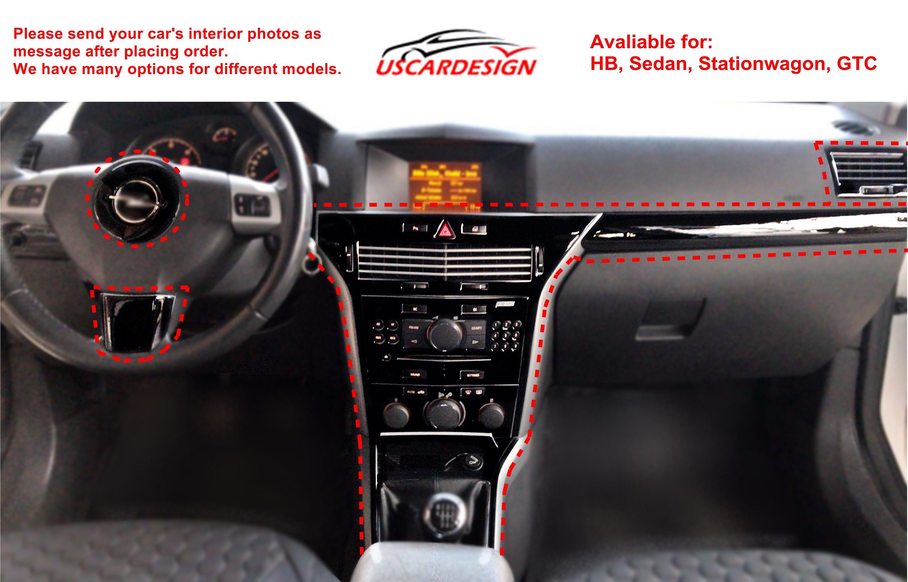 Interior Full Styling Set for Opel / Vauxhall Astra H 2004-2010, Dashboard  Cover, Door Trim Accessorie, Piano Black, Carbon 