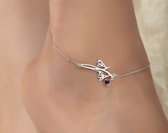 Birth Flower, BirthStone, January Birth Flower Anklet, January Birthstone Anklet, Birth Month Flower, Birthstone Flower, Garnet,