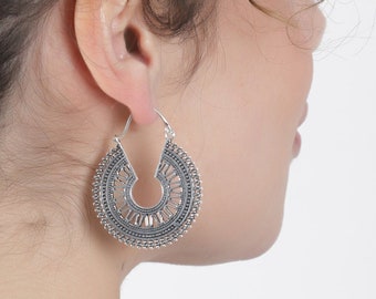 Ethnic Hoop Earrings - silver plated hoop earrings - aesthetic earrings - homemade earrings - gifts for her christmas girlfriend