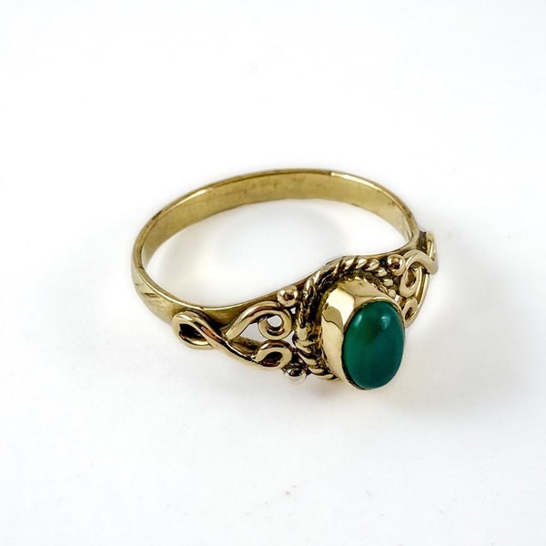 Boho Green Onyx Rings - brass onyx ring - homemade rings - adjustable crystal ring - aesthetic rings - bohemian rings - crystal fairy ring
