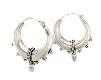Silver Plated Hoop Earrings - tribal hoop earrings - punk earrings - hippie earrings - boho earrings - boho hoop earrings - silver hoop