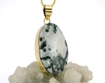 Moss Agate Necklace - brass moss agate pendant - moss agate jewelry - minimalist crystal necklace - beautiful crystal necklace
