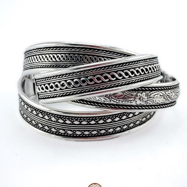 Silber überzogene Manschette Armband - Ethno Armband - Silber Herren Armband - verstellbares Silber Armband - Boho Metall Armband - Stammes Armband