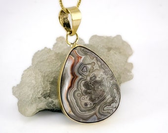Crazy Lace Agate Necklace - brass crazy lace jasper necklace - beautiful crystal necklace - minimalist crystal necklace - homemade necklace