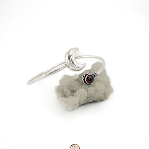 Moon & Gemstone Bracelet - Adjustable 925 Silver Cuff - Dainty Natural Stone - Hypoallergenic Boho Chic Gift - Healing Crystal Accessory
