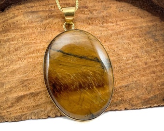 Tiger's Eye Necklace - brass tiger's eye necklace - unique crystal necklace - red tiger eye necklace - crystal initial necklace