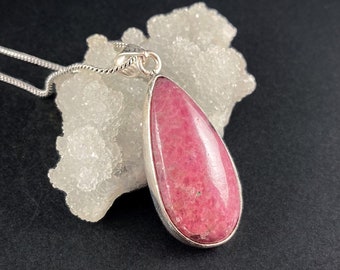 Rhodonite Silver plated necklace - rhodonite necklace - rhodonite pendant - rhodonite jewelry - rhodochrosite stone pendant