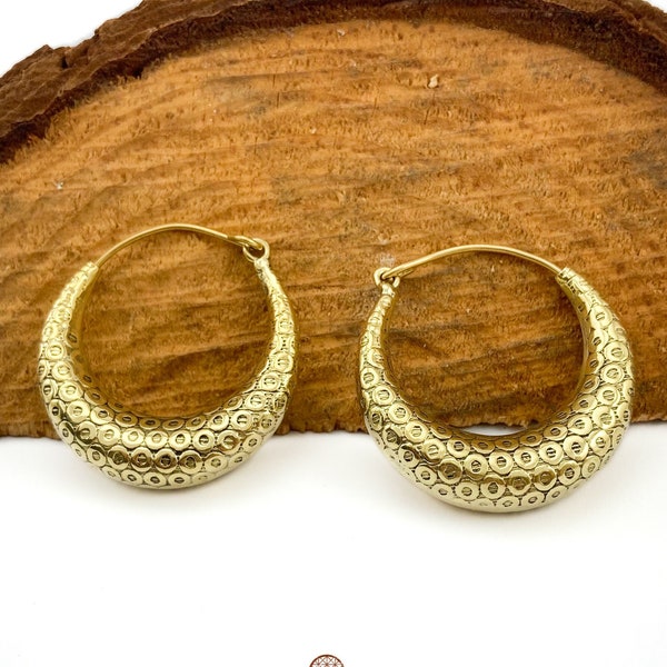 Boucles d’oreilles Chunky Brass Hoop - boucles d’oreilles tribales - boucles d’oreilles ethniques en laiton - boucles d’oreilles gitanes - boucles d’oreilles boho - boucles d’oreilles hippies - boucles d’oreilles déclaration