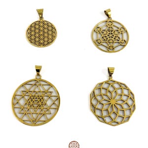 Pendentifs géométrie sacrée - collier sri yantra - collier fleur de vie - collier cube de Metatron - collier tore