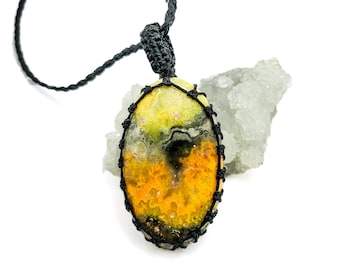 Macrame Bumblebee Jasper Necklace - top quality bumblebee jasper - bumblebee jasper pendant - unique crystal necklace - waterproof necklace