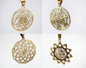 Sacred Geometry Pendants - sri yantra necklace - seed of life necklace - Metatron's cube necklace - torus necklace - lotus flower necklace