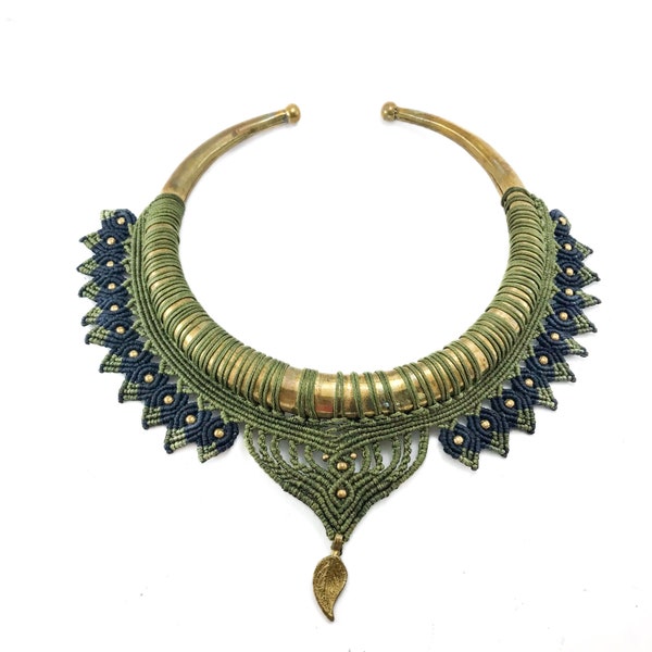 Macrame Boho Necklace - macrame brass necklace - big macrame necklace - tribal necklace - macrame choker - brass choker - brass necklace