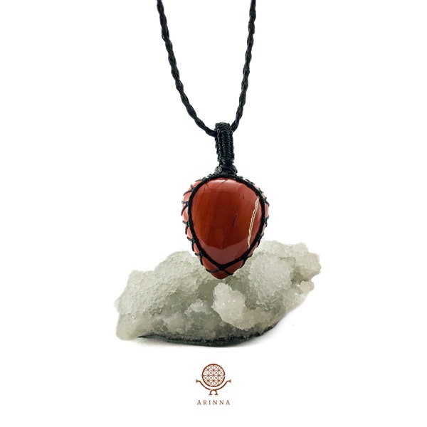 Macrame Red Jasper Necklace - crystal macrame necklace - crystal initial necklace - beautiful crystal necklace - minimalist crystal necklace