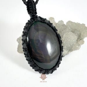 Rainbow Obsidian Necklace - obsidian crystal necklace - crystal macrame necklace - root chakra necklace - obsidian pendant - men's necklace
