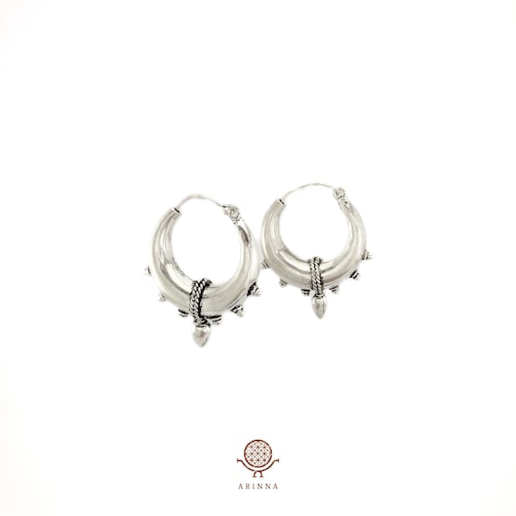 Silver Plated Hoop Earrings - tribal hoop earrings - punk earrings - hippie earrings - boho earrings - boho hoop earrings - silver hoop