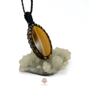 Tigers Eye Macrame Necklace - tigers eye pendant - necklace for men - waterproof necklace - boyfriend necklace - couples necklaces