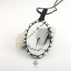 Dendritic Agate Macrame Necklace - boho necklace - crystal necklace - turkish opal - dendritic opal - dendritic agate pendant