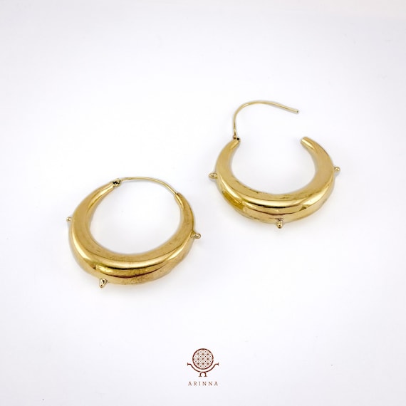 Chunky Brass Hoop Earrings - gypsy earrings - ethnic brass earrings - tribal earrings - boho earrings - rustic earrings - statement earrings