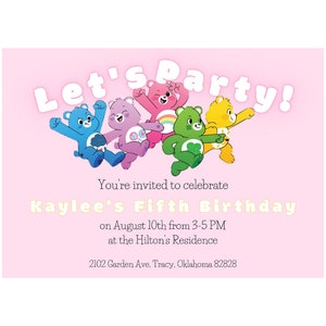 Invitación de CareBears. Invitación de fiesta personalizable