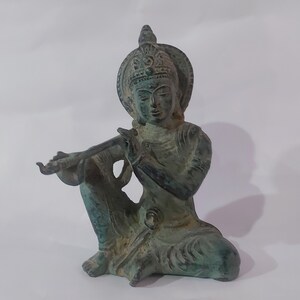 Vintage Bronze Krishna Statue, Hindu God Sculpture, Handmade