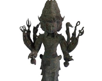 Antique Bronze Lord Brahma Statue, Hindu God Sculpture, Home Decor (23.5")