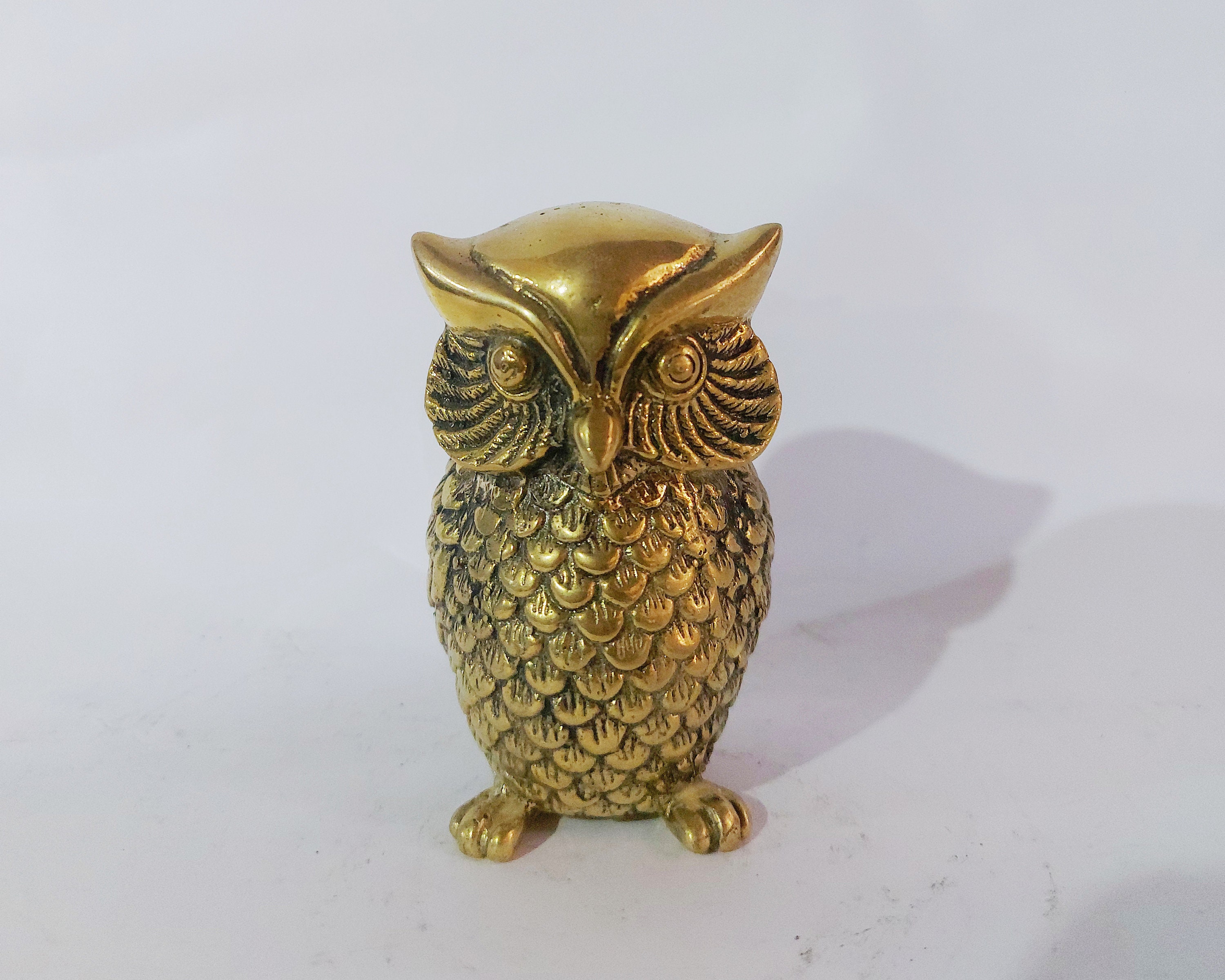 Vintage Bronze Owl Statue, Handmade Home Decor (3.1"x2"x2")