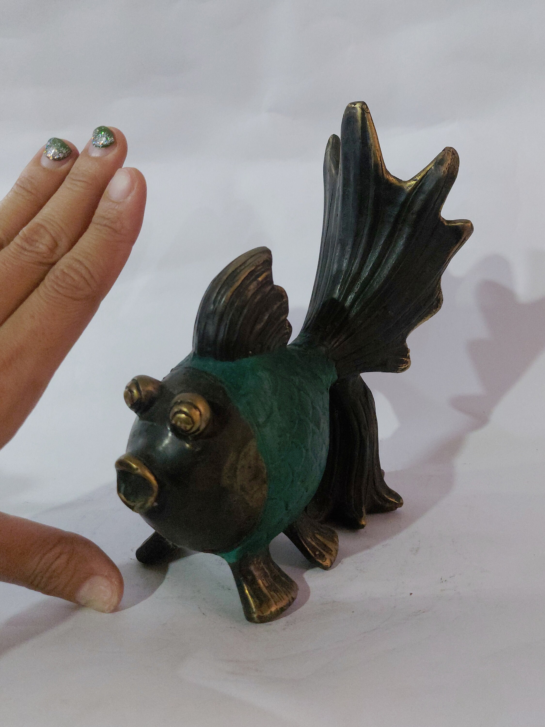 Petite Statue Poisson En Laiton - Figurine Déco Asiatique Pour Bureau Ou étagère