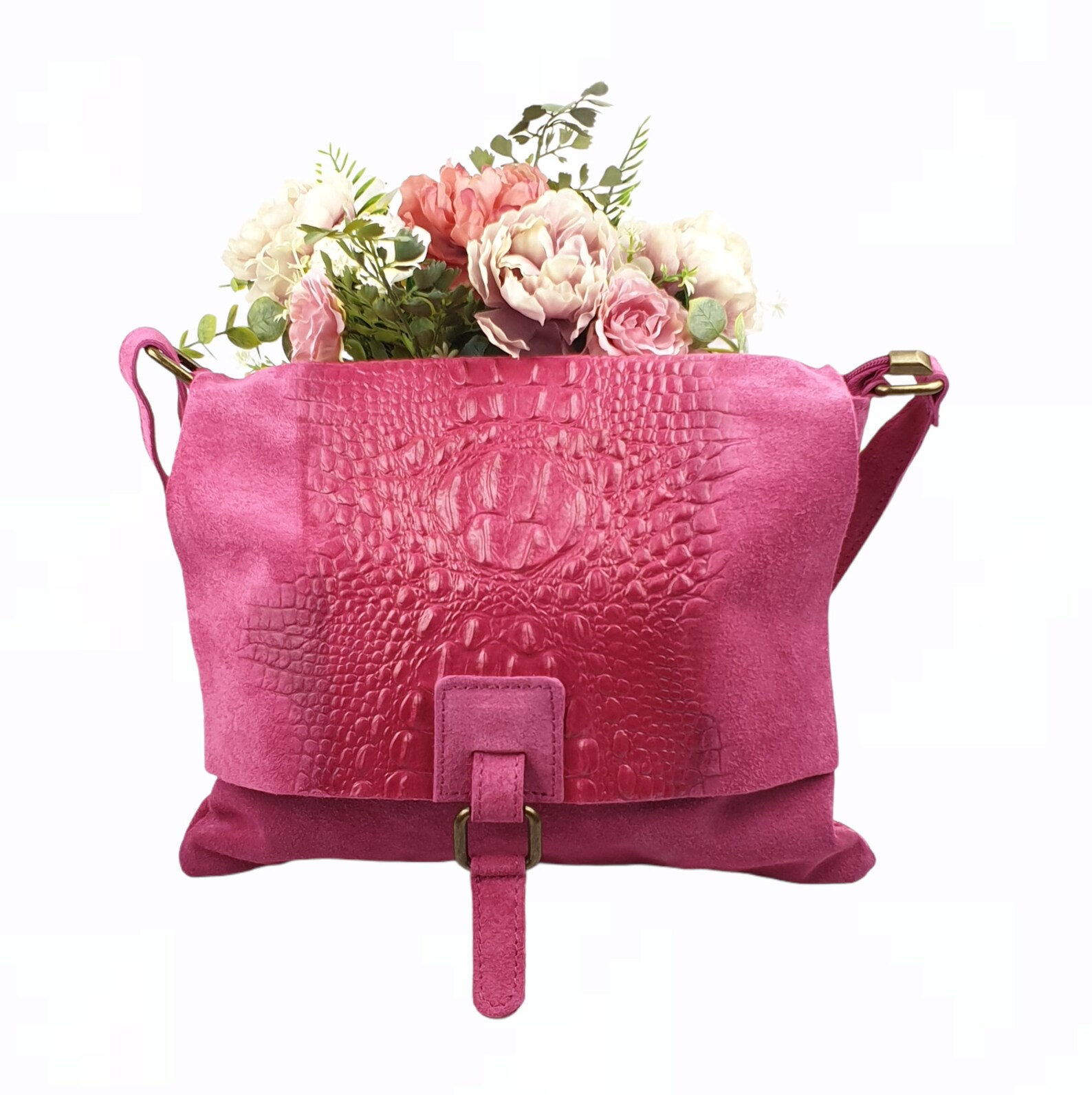 Pink Italian Suede Crossbody Bag Etsy