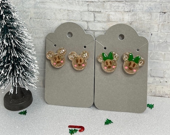 Gingerbread Mouse Ears Stud Earrings, Resin Earrings, Nickel Free, 2 Styles