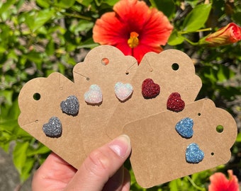 Druzy Heart Stud Earrings, Druzy Heart Jewelry, Valentines Earrings, Shimmery Earrings, Nickel Free, Multiple Colors