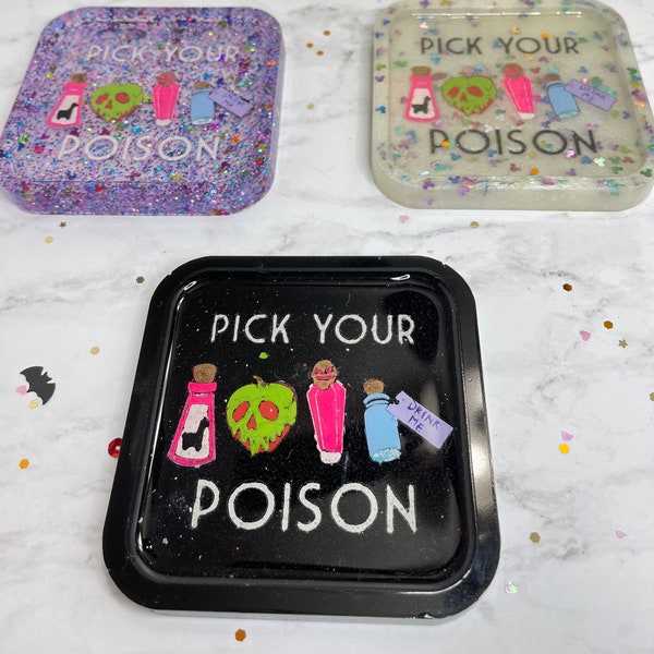 Pick Your Poison Resin Trinket Tray/Coaster, Halloween Trinket Tray/Coaster, 3 Colors