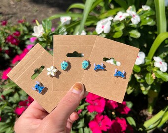 Blue Alien Stud Earrings, Resin Stud Earrings, Nickel Free, 3 Styles