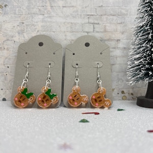 Gingerbread Mouse Ears Dangly Earrings, Resin Earrings, Nickel Free, 2 Styles