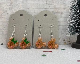 Gingerbread Mouse Ears Dangly Earrings, Resin Earrings, Nickel Free, 2 Styles