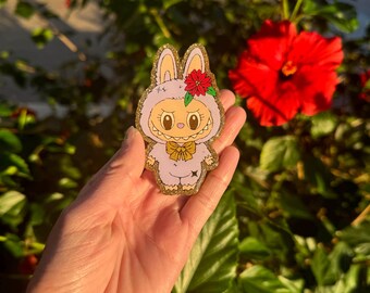 Bubu,  Christmas Bubu, Bunny Monster, Purple Bubu, Keychain, Magnet, Ornament, Christmas, Holidays, Christmas Ornamnet Handpainted, Resin,