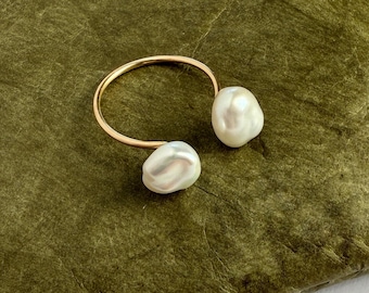 14K Gold Perle Ring verstellbar, Goldring Frauen, Zierliche Perle Ring Gold, natürliche Barockperle Ringe, Geschenk für sie