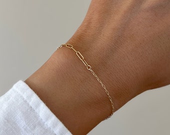 14k Gold Chain Bracelets, Gold Chain Bracelets Adjustable, Cable Chain Minimal Stacking Bracelets, Skinny Dainty Bracelets, Gift for her