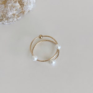 14K Gold-Filled Star Galaxy Ring, Solar System Dainty Ring, Akoya Pearl Ring Gold, Natural Real Pearl Ring, Delicate Ring, Gift for Her