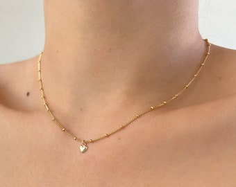 Heart Fine Ball Chain Layering Necklace, 14K Gold-Filled  Chain Necklace, Gold Layered Choker Necklaces, Minimal Layering Necklaces