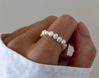 Simple Beaded Pearl Ring, 14k Gold Filled Ball Ring, Stackable Everyday Rings, Dainty Pearl Ring, Natural Baroque Pearl rings, Gift for her