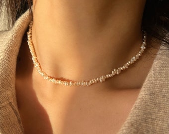 Collier en or perlé 14 carats, colliers choker superposés, véritable collier de perles d’eau douce, collier empilable délicat, cadeau délicat pour elle