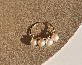 Bague en perle d’eau douce Akoya blanc or 14K réglable, bague de déclaration en or, bague en perle délicate en or, bagues en perle baroque naturelle
