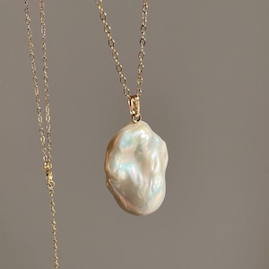 14K Gold Baroque Pearl Necklace, Layered Chain Necklaces, Chunky Pearl Ncklace, Pearl Dainty Necklace, Sweater Necklace Winter, Gift for Her