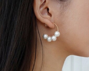 minimalist chuncky large cotton pearl stud earrings,Double beads,charm for her