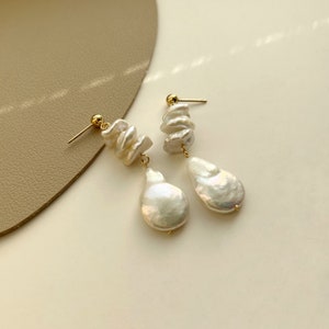 FINAL SALE 14K Gold Pearl Dangle Earrings, Beaded Pearl Earrings, Gold Drop Earrings, Pearl Statement Earrings, Dainty Earrings image 6