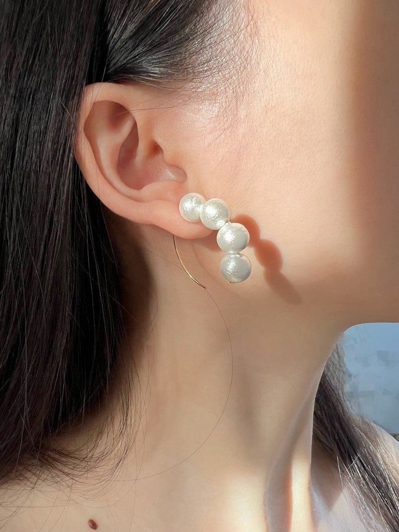 FINAL SALE Cotton Pearl 14K Gold Earring, 14K Gold Pearl Hoop Earring, Dainty Pearl Drop Earrings, Cotton Pearl Earrings, Minimalist Earring image 1