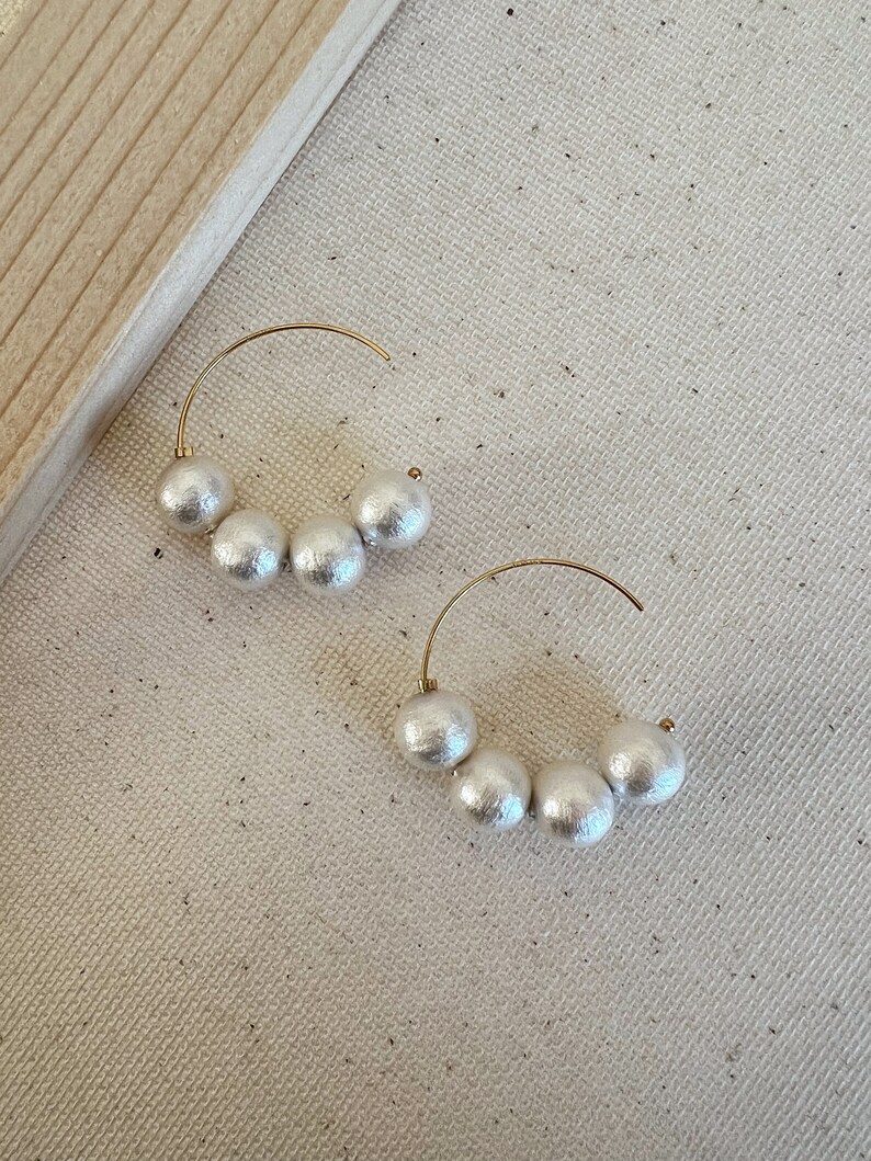 FINAL SALE Cotton Pearl 14K Gold Earring, 14K Gold Pearl Hoop Earring, Dainty Pearl Drop Earrings, Cotton Pearl Earrings, Minimalist Earring image 2