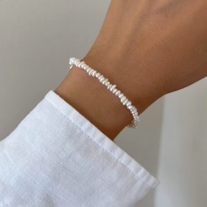 Mini Beaded Pearl Bracelet, 14K Gold-filled Delicate Layered Bracelet, Freshwater Pearl Bracelet Adjustable, Best Friends Gift, Gift for Her