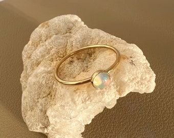 Natural Opal 14k Gold-filled Ring, Gold Thin Layered Ring, Dainty Stacking Ring Gold, Delicate Gemstone Ring, Genuine Opal Ring Gift for Her